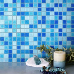 Blue Waves Mixed Squares Glass Tile