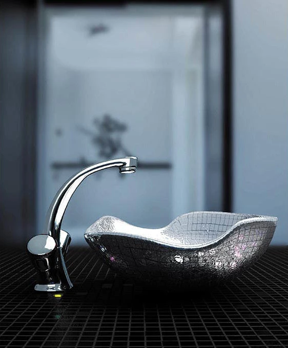 0.6" Wavy Silver Squares Glass Tile - Image 2