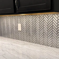 White Deco Herringbone Glass Mosaic Tile