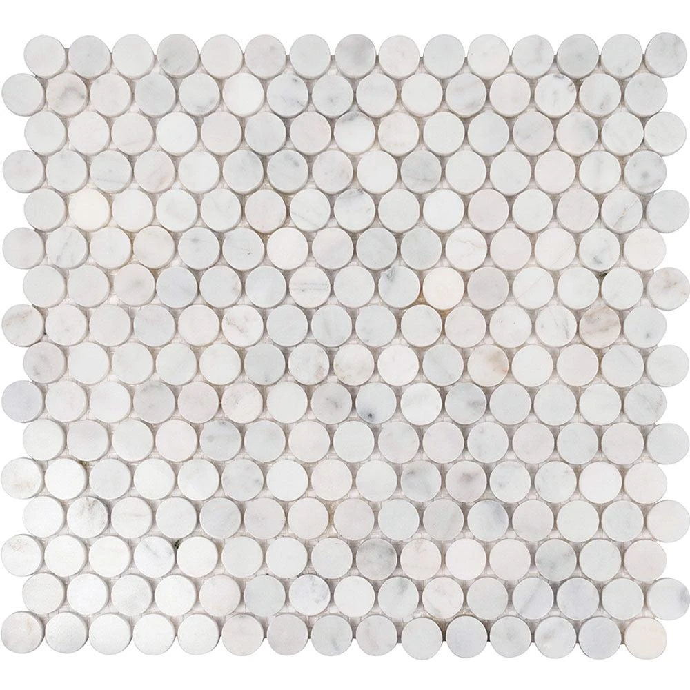 Bianco Carrara Penny Round Polished Marble Tile