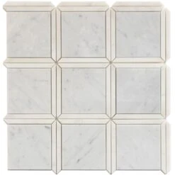 Geo Square White Carrara Marble Mosaic Tile