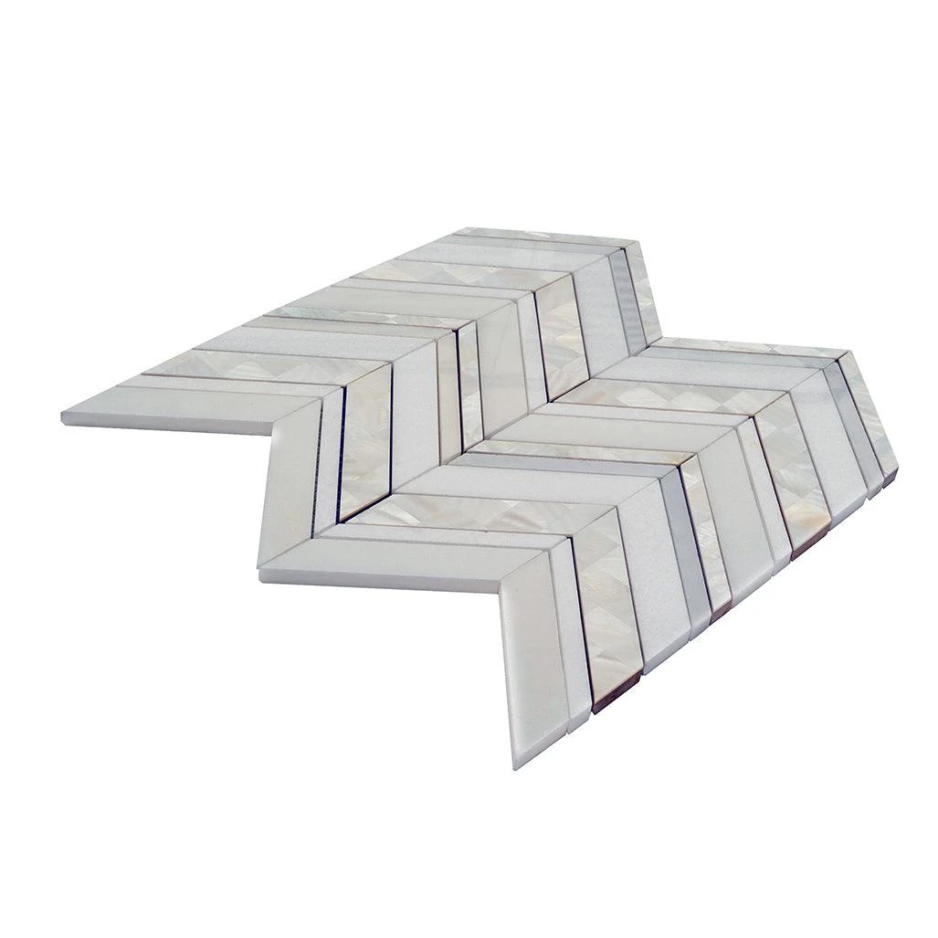 Herringbone Pearl White Thassos Marble And Shell Tile - Image 13