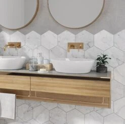 10 Inch White Carrara Hexagon Honed Marble Mosaic Tile
