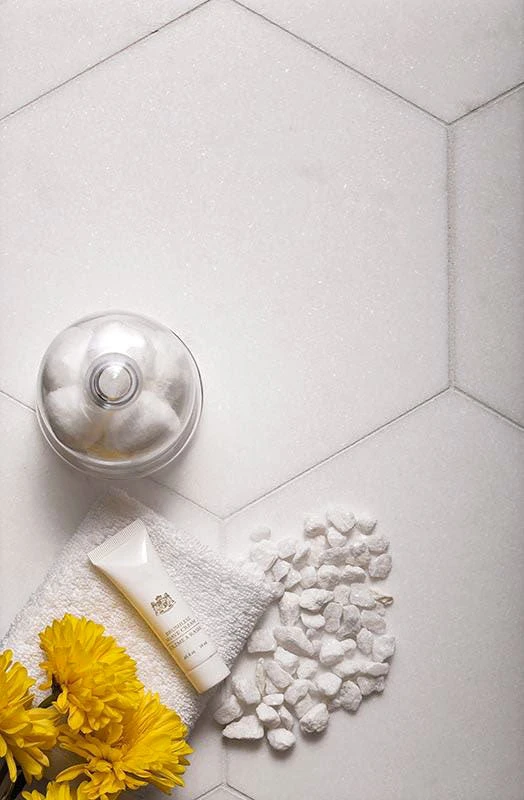 10 Inch Thassos White Marble Hexagon Tile - Image 4