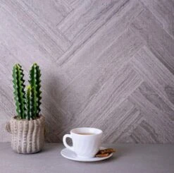 Wooden Beige Chevron Etched Subway Marble Tile