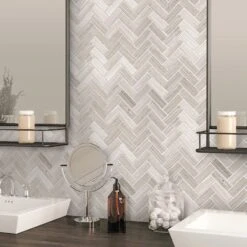 1X3 Herringbone Wooden Beige Polished Marble Mosaic Tile