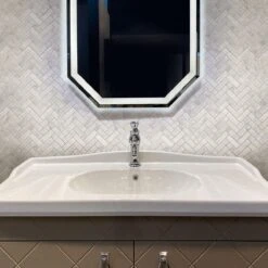 1X3 White Carrara Herringbone Honed Marble Mosaic Tile