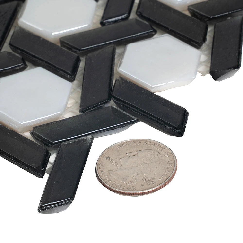 Black And White Weaved Hexagon Glass Mosaic Tile - Image 8