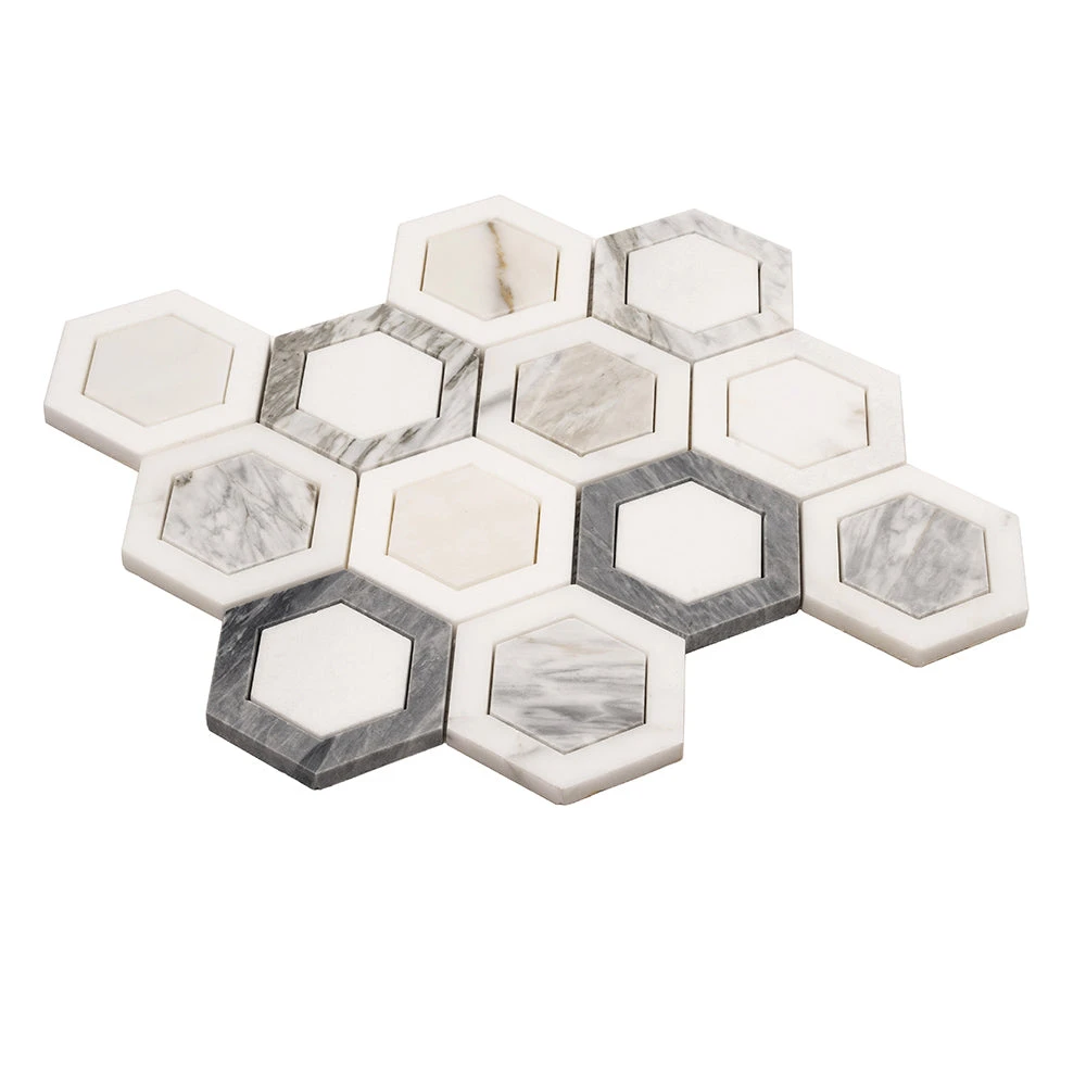 Calacatta Bluette Marble Double Hexagon Mosaic Tile - Image 5
