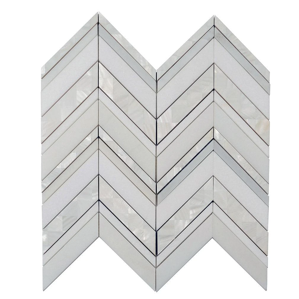 Herringbone Pearl White Thassos Marble And Shell Tile - Image 11