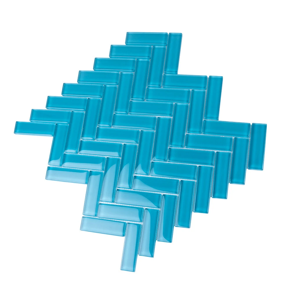 Sea Blue Herringbone Glass Tile - Image 5