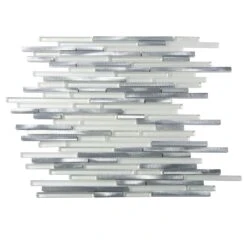 Waterfall Silver White Linear Glass & Metal Mosaic Tile
