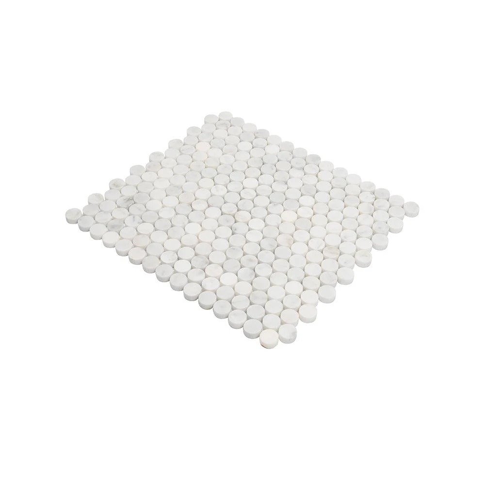 Bianco Carrara Penny Round Polished Marble Tile - Image 5