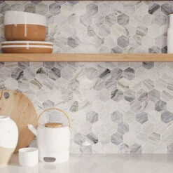 3" Calacatta Bluette Hexagon Honed Marble Mosaic Tile