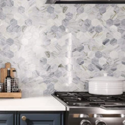 3" Calacatta Bluette Hexagon Polished Marble Mosaic Tile