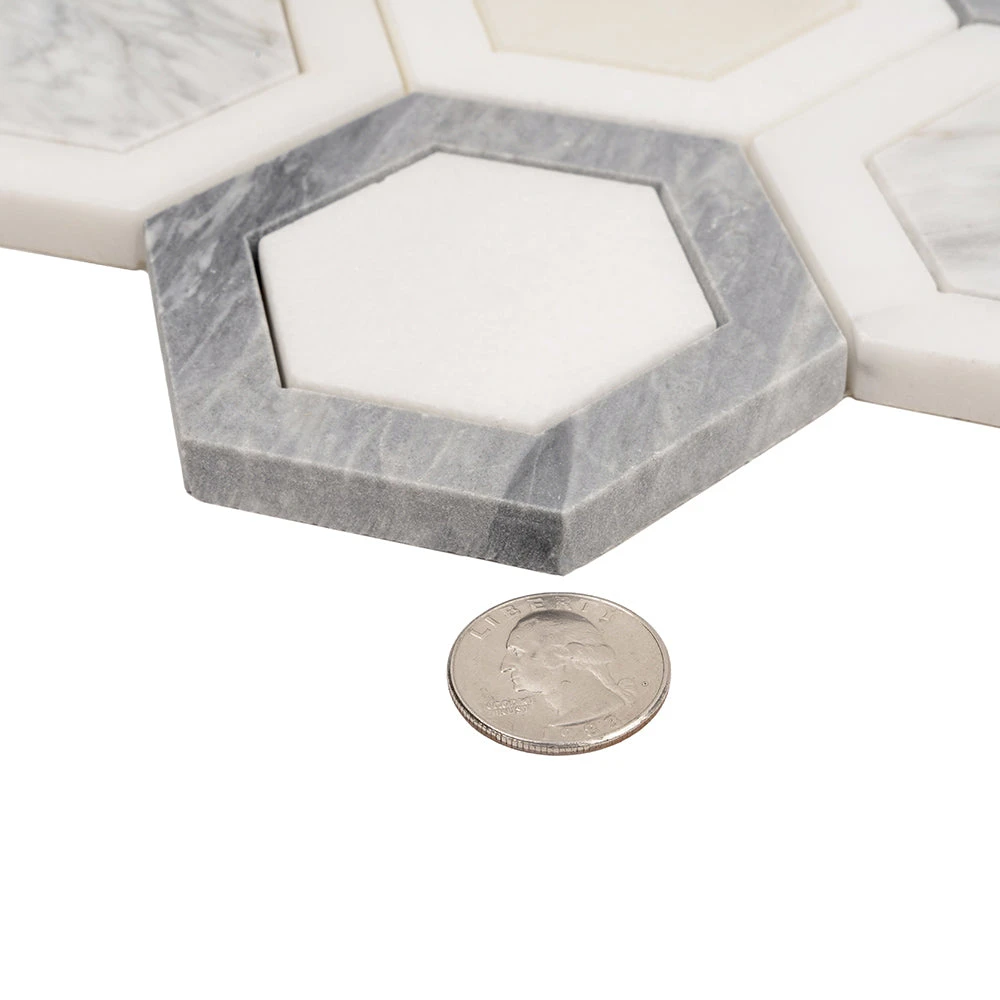 Calacatta Bluette Marble Double Hexagon Mosaic Tile - Image 4