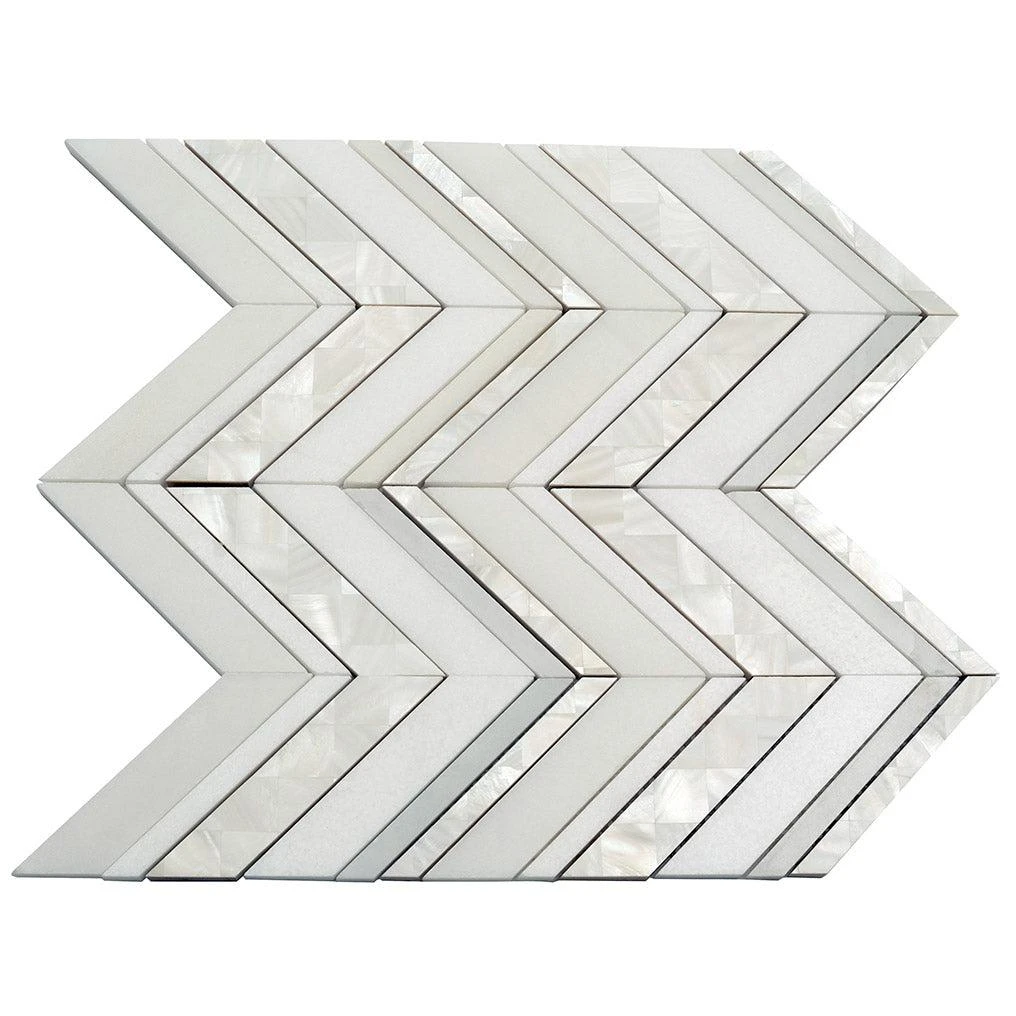 Herringbone Pearl White Thassos Marble And Shell Tile - Image 4