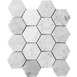 3 Inch White Carrara Hexagon Polished Marble Mosaic Tile