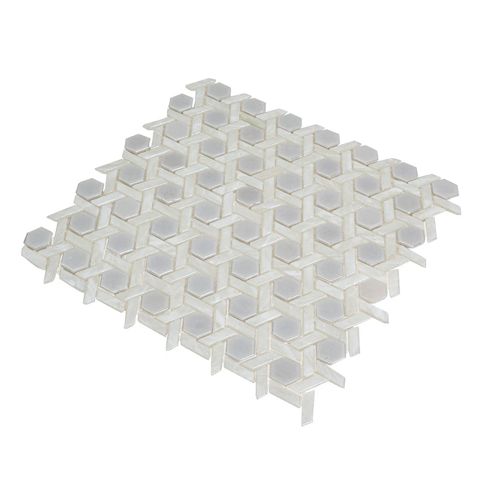 Pearl White Weaved Hexagon Glass Mosaic Tile - Image 7