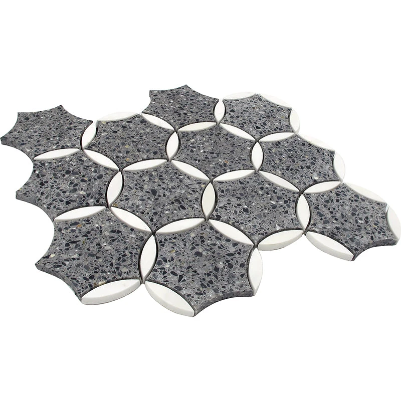 Black And Gray Terrazzo Fleur Mosaic Tile - Image 2