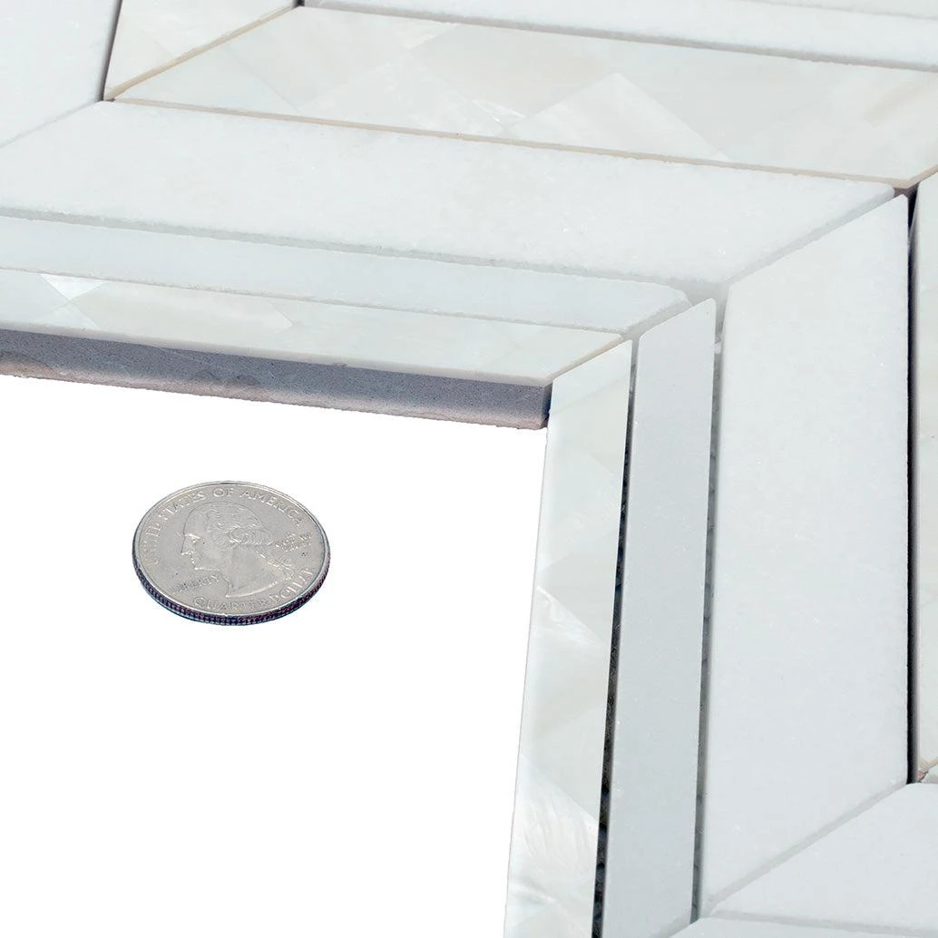 Herringbone Pearl White Thassos Marble And Shell Tile - Image 12