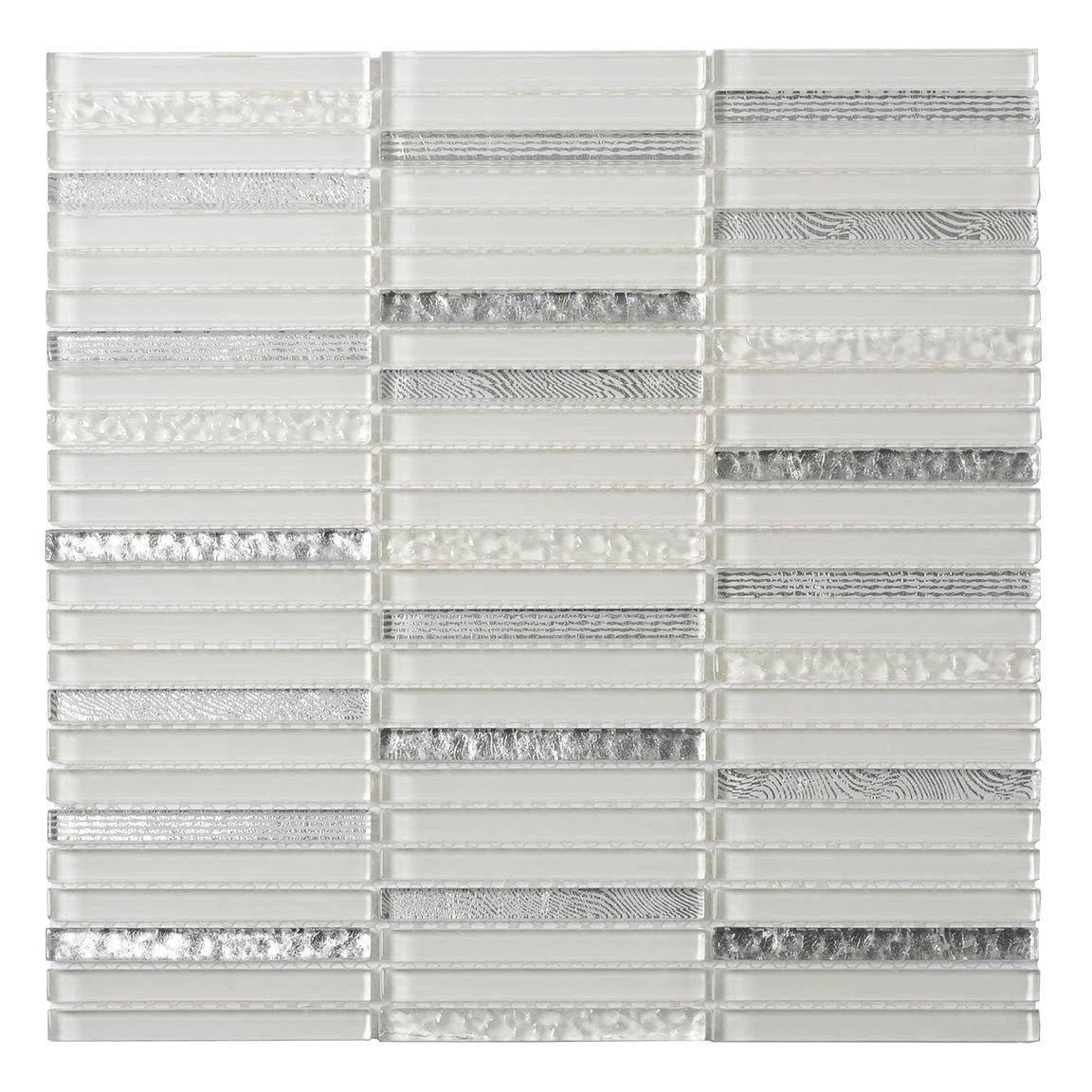 Waterfall Platinum White Glass Mosaic Tile