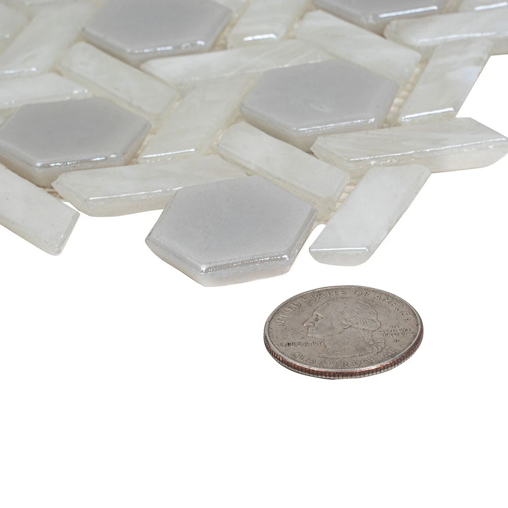 Pearl White Weaved Hexagon Glass Mosaic Tile - Image 4