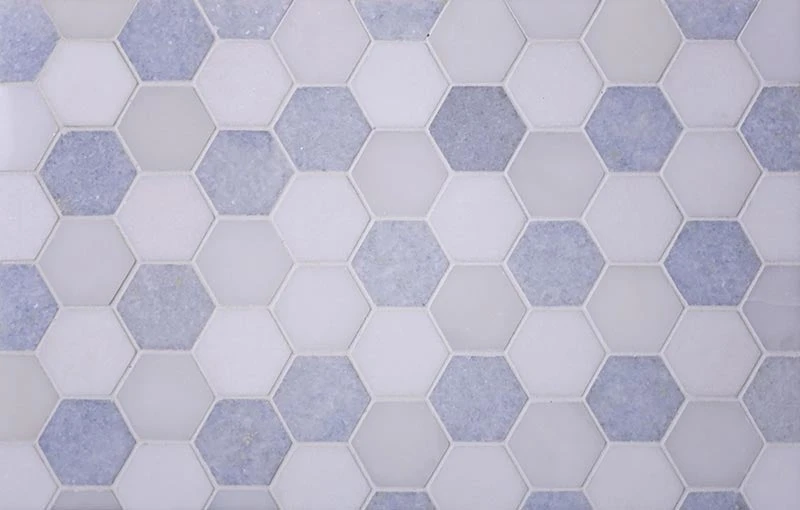 Azul Cielo Thassos And Paper White 2" Hexagon Marble Mosaic Tile Polished - Image 5