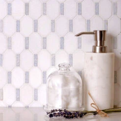 Azul Cielo Bricks And Thassos Octagon Marble Mosaic Tile