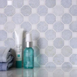 Azul Cielo Octagon And Thassos Dot Marble Mosaic Tile