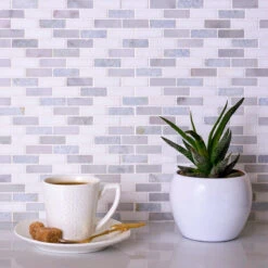 Azul Cielo Thassos And Carrara Mini Brick Marble Mosaic Tile