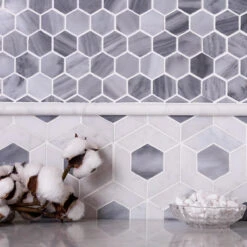 Bardiglio Hexagon Polished Marble Mosaic Tile