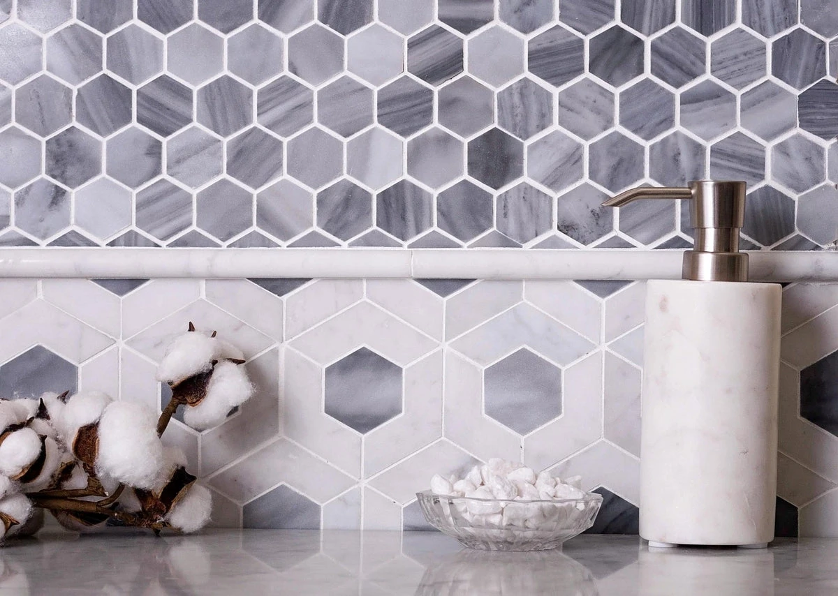 Bardiglio Hexagon Polished Marble Mosaic Tile - Image 2