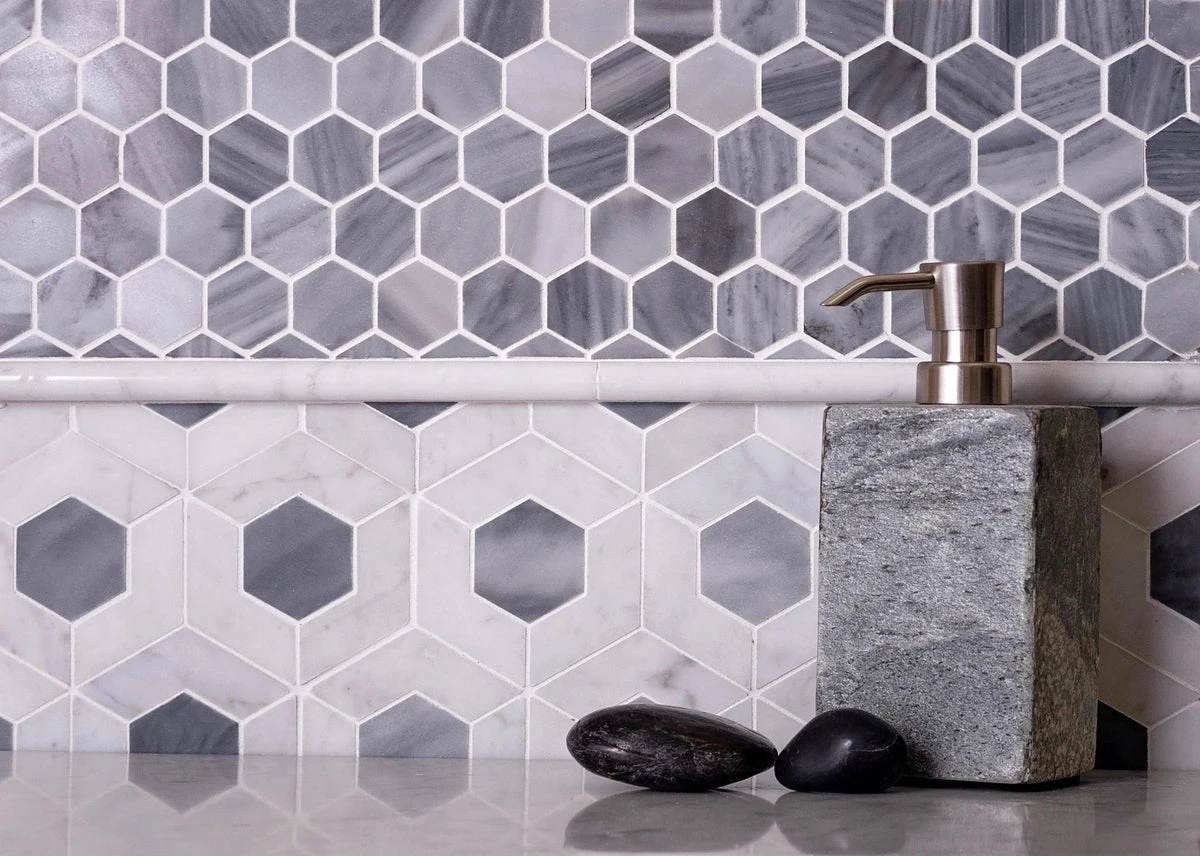 Bardiglio Hexagon Polished Marble Mosaic Tile - Image 3