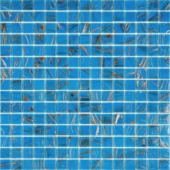 Blue And Golden Sparkles Squares Glass Pool Tile