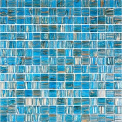 Blue With Gold Stripes Squares Glass Pool Tile