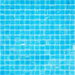 Brushed Sky Blue Mixed Squares Glass Pool Tile