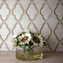 Carrara Arabesque Tile With Wooden Beige Lines