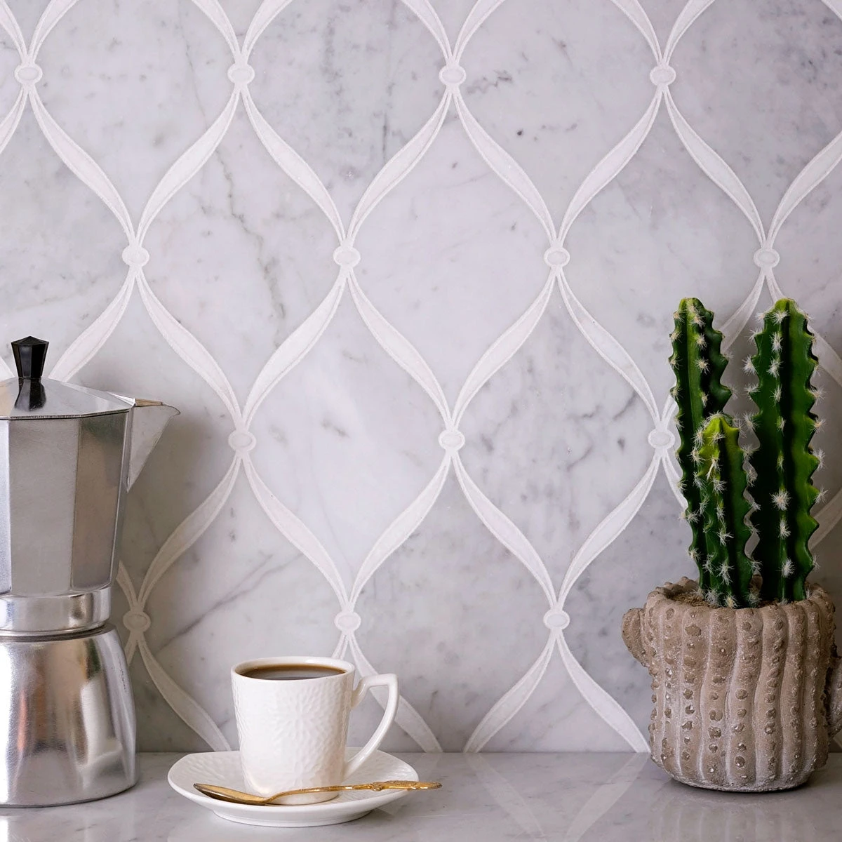 Carrara Chic With Thassos Dots Marble Mosaic Tile - Image 2