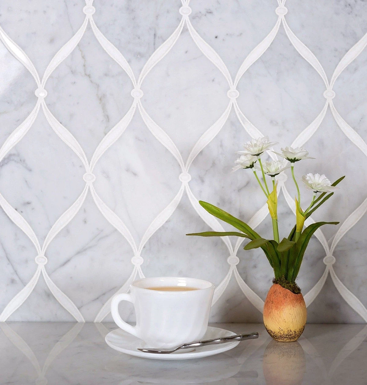 Carrara Chic With Thassos Dots Marble Mosaic Tile - Image 7