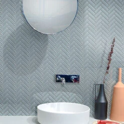 Chic Gray Herringbone Glass Tile