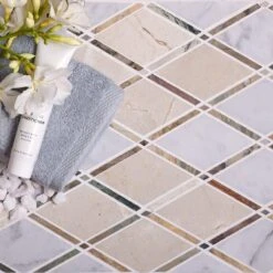 Crema Marfil And Carrara Diamond Marble Mosaic Tile