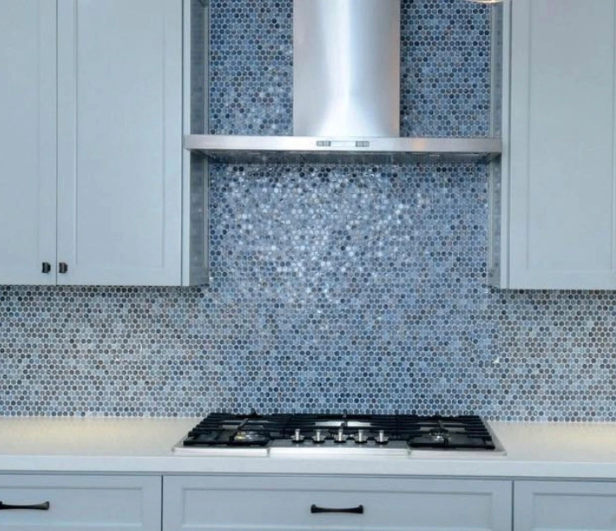 Denim Glass Round Penny Mosaic Tile - Image 4