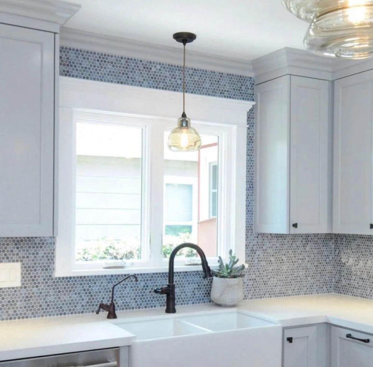 Denim Glass Round Penny Mosaic Tile - Image 2