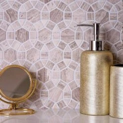 Enigma Wooden Beige Marble Mosaic Tile