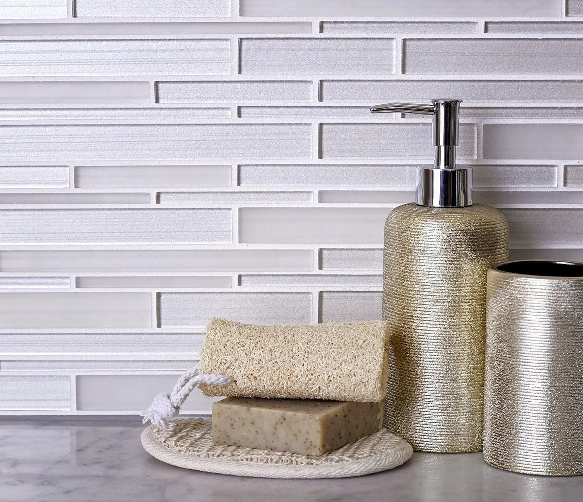 Fabrique White Linear Glass Mosaic Tile - Image 6