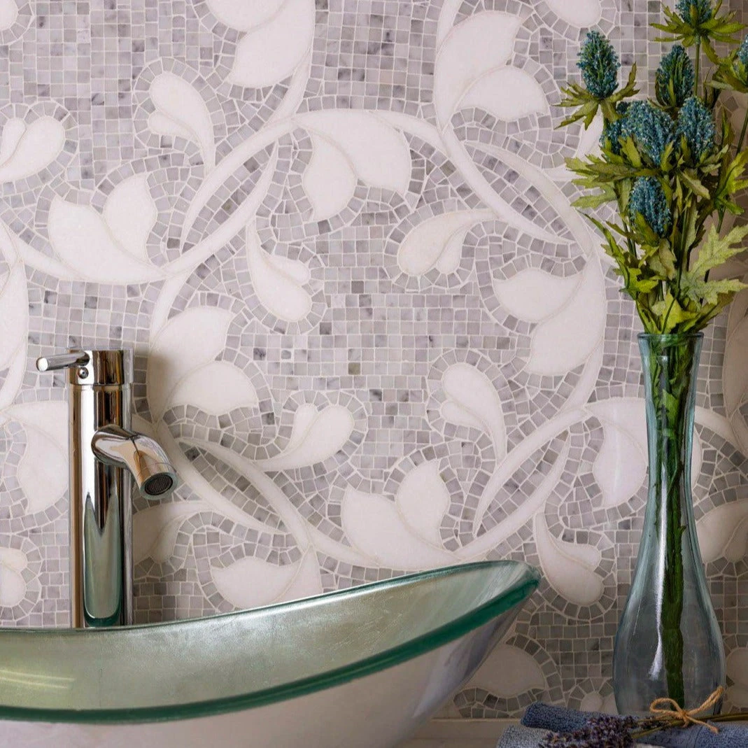 Floral Dream Bianco Carrara & Thassos Mosaic Tile