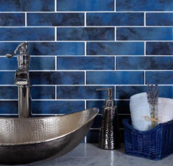 Stardust Blue Glass Mosaic Subway Tile 2X8