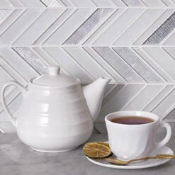 Ice White Chevron Glass Mosaic Tile