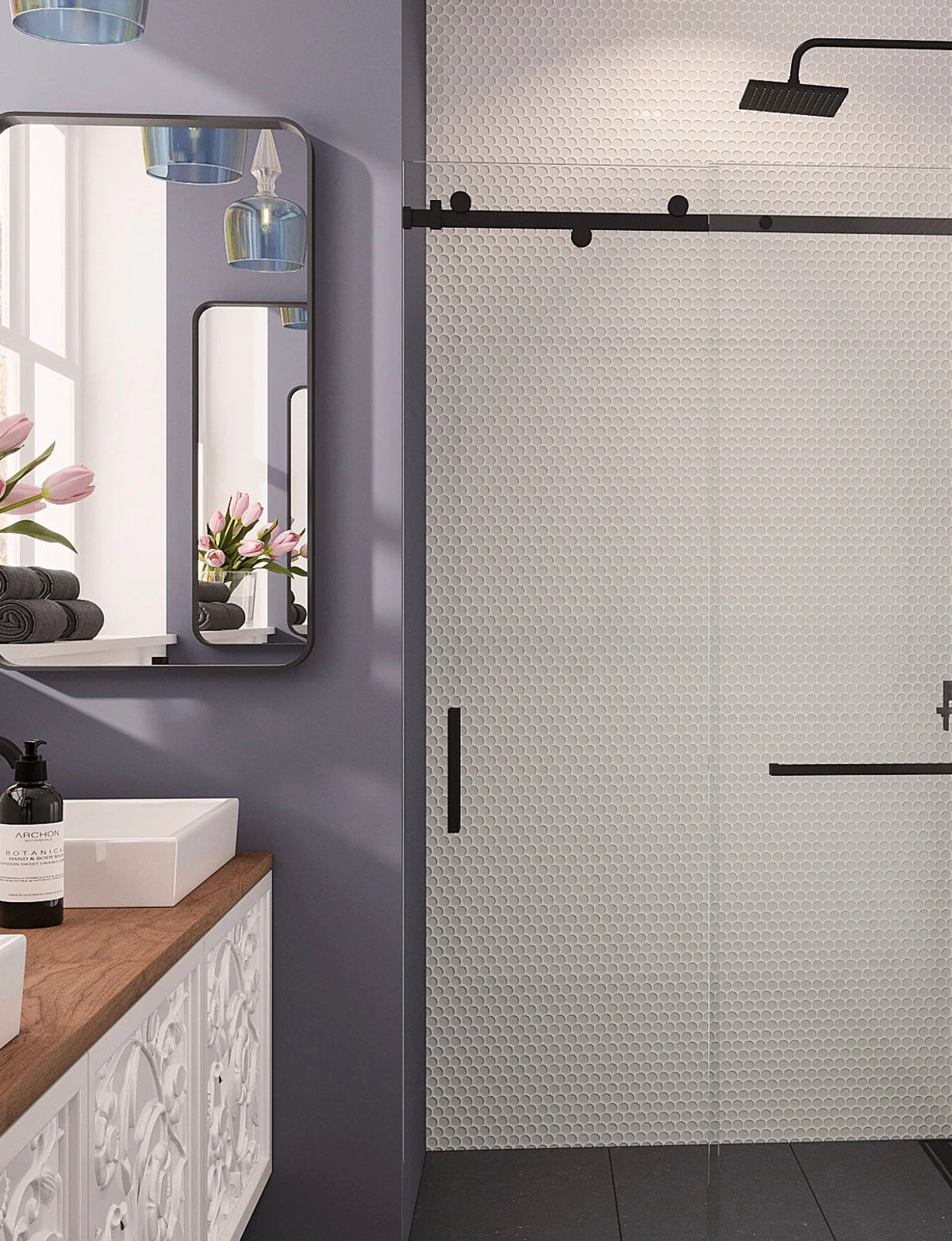 Ice White Glass Penny Round Tile - Image 3